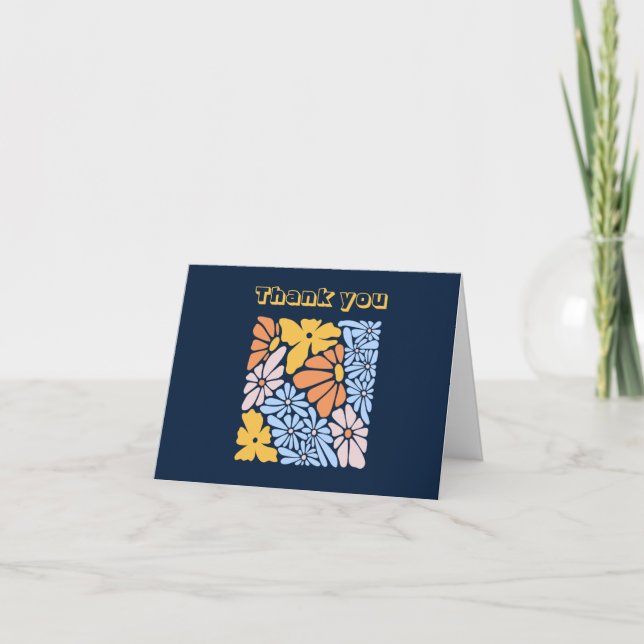 Blue Boho Floral Geburtstag Danke Karte (Vorderseite)