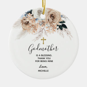 Blue Boho Floral Godmutsake Keramik Ornament