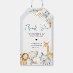 Blue Boho Floral Safari Baby Shower Fevor Tags Geschenkanhänger