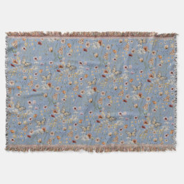 Blue Boho Floral Throw Blanket Decke