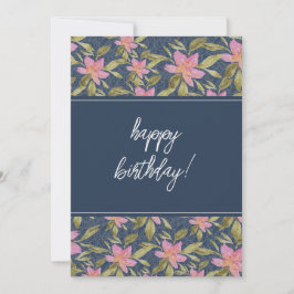 Blue Boho Floral Watercolor Happy Birthday Feiertagskarte