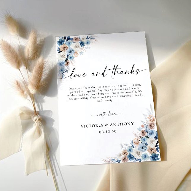 Blue Boho Floral Wedding Dankeschön Card Dankeskarte (Von Creator hochgeladen)