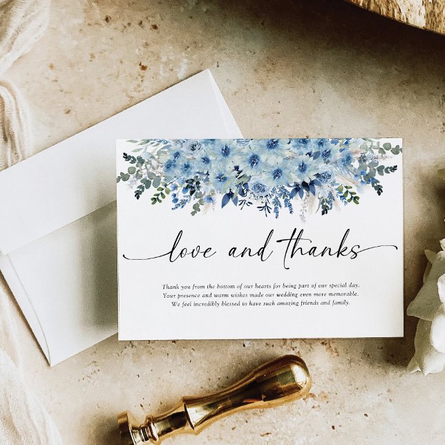 Blue Boho Floral Wedding Dankeschön Card Dankeskarte (Von Creator hochgeladen)