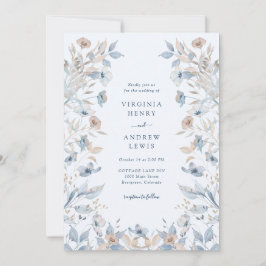 Blue Boho Floral Wedding Einladung