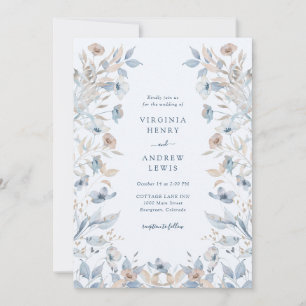 Blue Boho Floral Wedding Einladung