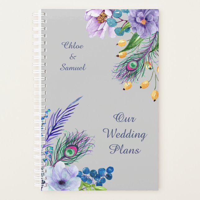 Blue Boho Floral Wedding Planer (Vorderseite)