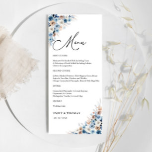 Blue Boho Floral Wedding Zeremony Menu Menükarte