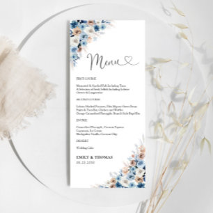 Blue Boho Floral Wedding Zeremony Menu Menükarte