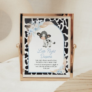 Blue Boho Highland Cow Baby Spate Night Diapers Poster