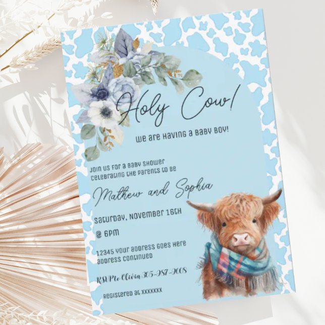 Blue Boho Holy Cow Boy Baby Dusche Einladung (Von Creator hochgeladen)