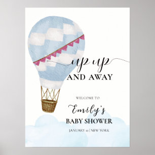 Blue Boho Hot Air Ballon Babydusche Willkommen Poster