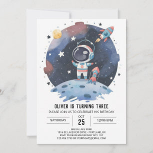 Blue Boho Kosmic Astronaut Boy Geburtstag Einladung