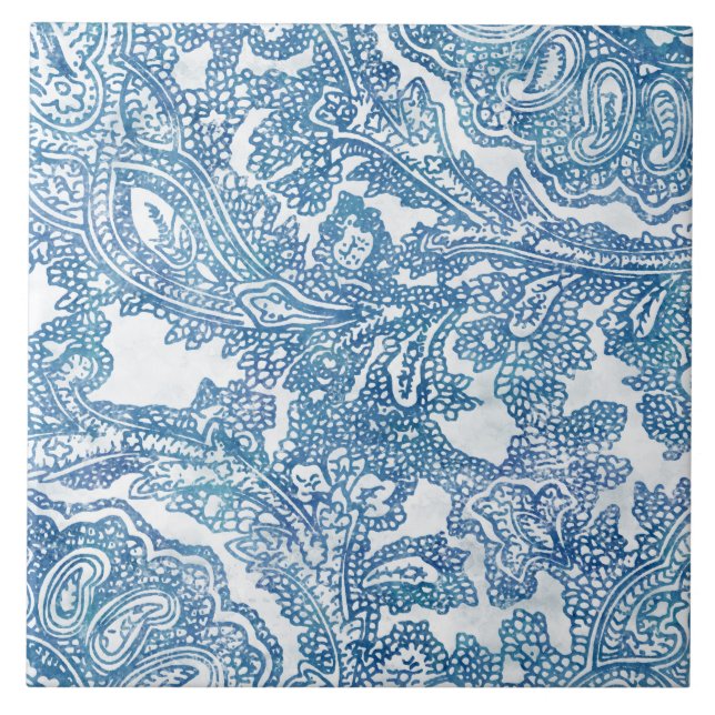Blue Boho Lace Paisley Pattern Fliese (Vorderseite)