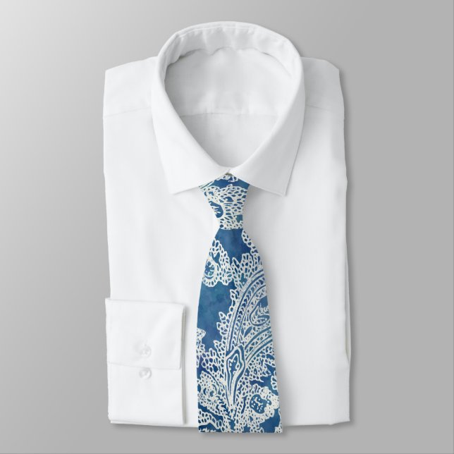 Blue Boho Lace Paisley Pattern Krawatte (Gebunden)