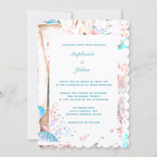 Blue Boho Mushroom Art Woodland Wedding 2024 Einladung
