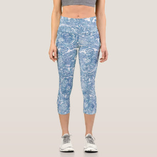 Blue Boho Paisley Pattern Capri Leggings