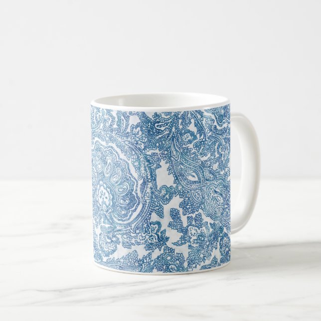 Blue Boho Paisley Pattern Kaffeetasse (VorderseiteRechts)