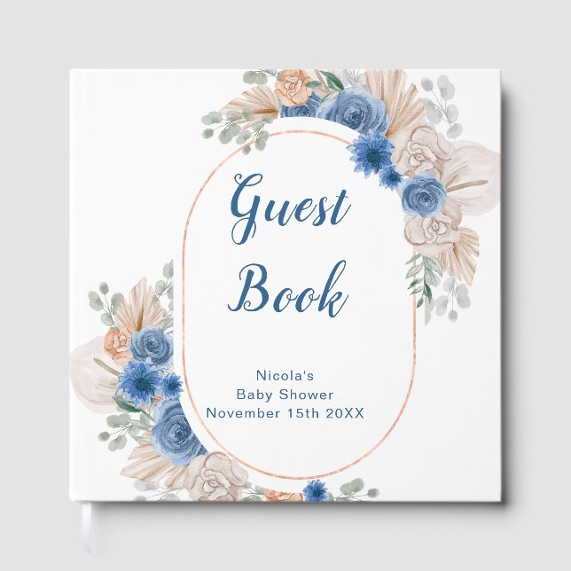 Blue Boho Pampas Grass Baby Shower Gästebuch (Vorderseite)