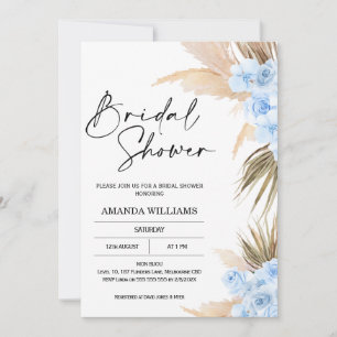 Blue Boho Pampas Grass Bridal Dusche Einladung