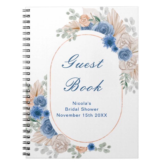 Blue Boho Pampas Grass Bridal Shower Guest  Notizblock (Vorderseite)