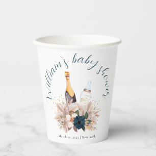 Blue Boho Poppin Champagner Flaschen Babydusche Pappbecher