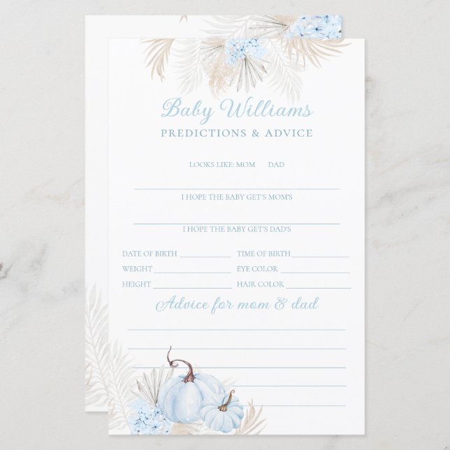 Blue Boho Pumpkin Baby Predictive Game (Vorne/Hinten)