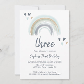 Blue Boho Rainbow 2. Geburtstags-Party Einladung