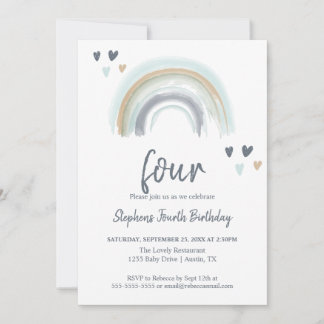 Blue Boho Rainbow 4. Geburtstags-Party Einladung