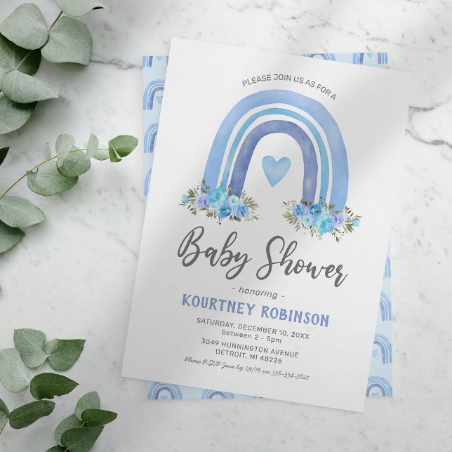 Blue Boho Rainbow Boy Baby Shower Einladung (Von Creator hochgeladen)