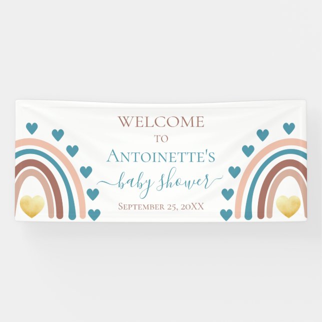 Blue Boho Rainbow Custom Baby Duschbanner Banner (Horizontal)