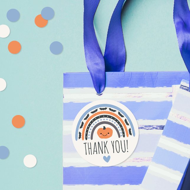 Blue Boho Rainbow Halloween Kinderdusche Danke Runder Aufkleber (Von Creator hochgeladen)