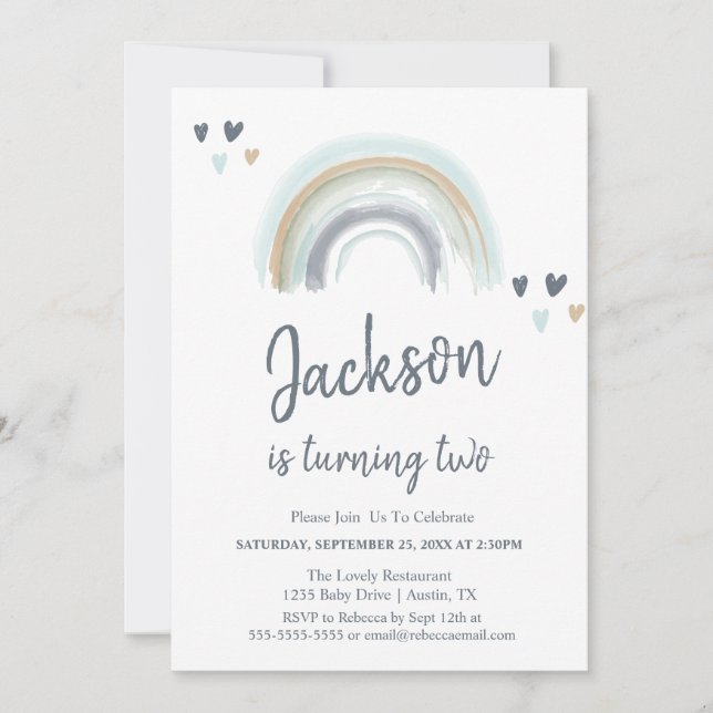 Blue Boho Rainbow Party Einladung (Vorderseite)