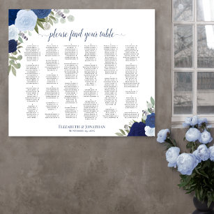 Blue Boho Rose Alphabetische Hochzeitssattelkarte Poster