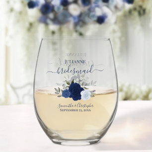 Blue Boho Rose Bridesmaid Trauzeugin Geschenk Weinglas Ohne Stiel