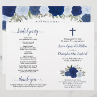 Blue Boho Rose DIY Fold Katholic Wedding Program