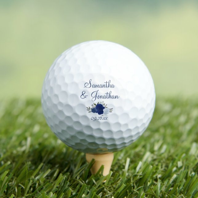 Blue Boho Roses Elegant Wedding Couple's Names Golfball (Insitu T-Shirt)