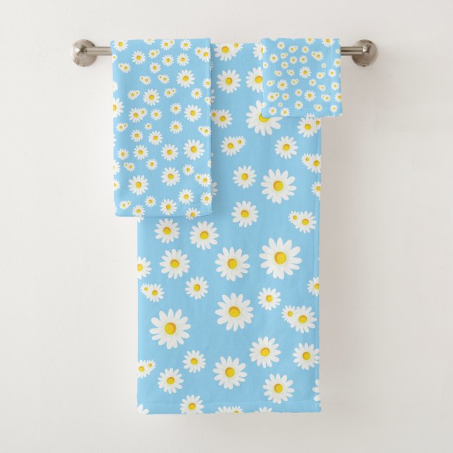 Blue Boho Spring Daisies Pattern Badhandtuch Set (Insitu)