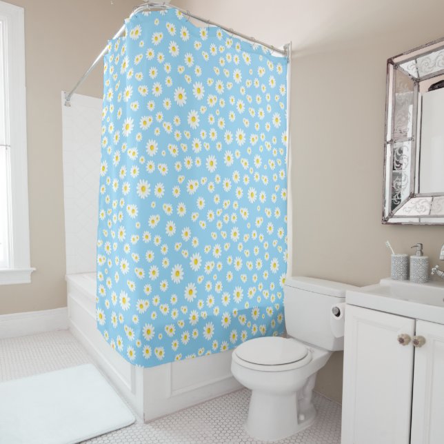 Blue Boho Spring Daisies Pattern Duschvorhang (Beispiel)