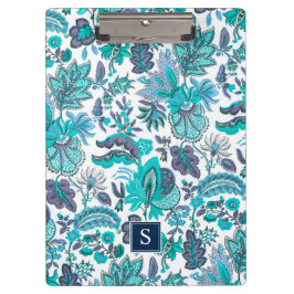 Blue Boho Vintag Floral Monogramm Klemmbrett