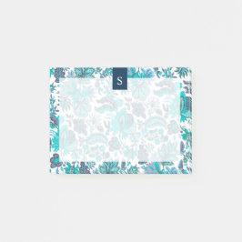 Blue Boho Vintag Floral Monogramm Post-it Klebezettel