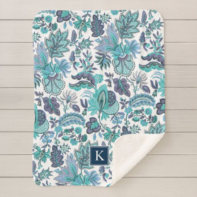 Blue Boho Vintag Floral Monogramm Sherpadecke (Von Creator hochgeladen)