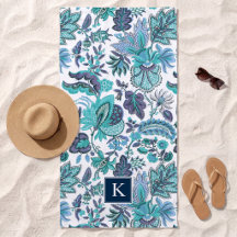 Blue Boho Vintag Floral Monogramm