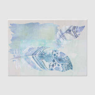 Blue Boho Wasserfarben Federn Gewebepapier Seidenpapier