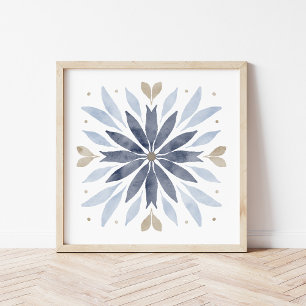 Blue Boho Watercolor Mandala Art Poster