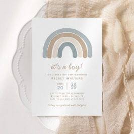 Blue Boho Watercolor Rainbow Boy Baby Dusche Einladung