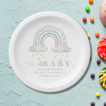 Blue Boho Watercolor Rainbow Boy Baby Dusche Pappteller<br><div class="desc">Feiern Sie die bevorstehende Ankunft mit unserem Blue Boho Watercolor Rainbow Boy Baby Shower Design. Dieses charmante Design besticht durch einen zarten Aquarellregenbogen in sanften rosa Farbtönen, der sich perfekt eignet, um Ihre Babydusche in einen skurrilen und fröhlichen Ton zu setzen. Personalisieren Sie es mit allen Veranstaltungsdetails, um eine unvergessliche...</div>