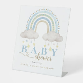 Blue Boho Watercolor Rainbow Boy Baby Dusche Sockelschild