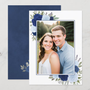 Blue Boho Watercolor Rose Foto Underlay Hochzeit Einladung