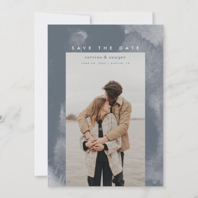 Blue Boho Watercolor Save the Date (Vorderseite)