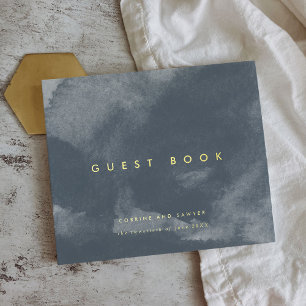 Blue Boho Watercolor Wedding Gold Foil Gästebuch